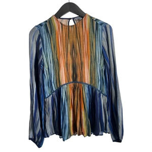 Conditions Apply Anthropologie Womens Top Size XS Abstract Shirt Blue Gold